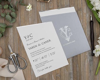 Silver Foil Wedding Invitation, Gray Envelope, Elegant Personalized Design, Modern Luxury Wedding Card