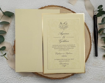 Gold Foil Wedding Invitation, Cream Color Wedding Invitation, Cream Envelope, Gold Foil Frame, Gold Invitations, Bridal Shower