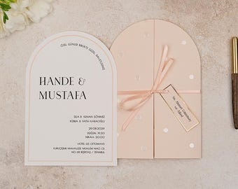 Pink Wedding Invitation Set, Bowknot Design, Elegant Personalized Luxury Wedding Cards