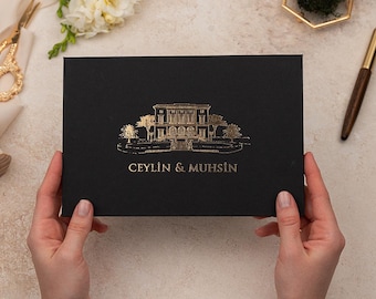 Gold Foil Wedding Invitation, Black & Cream Elegant Card with Envelope, Luxury Formal Personalized Invite