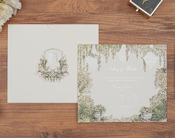 Silver Foil Wedding Invitation Set, Elegant Personalized Design, Luxury Invitations with Envelope