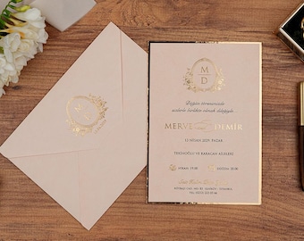 Pink Wedding Invitation Set, Bowknot Design, Elegant Personalized Luxury Wedding Cards