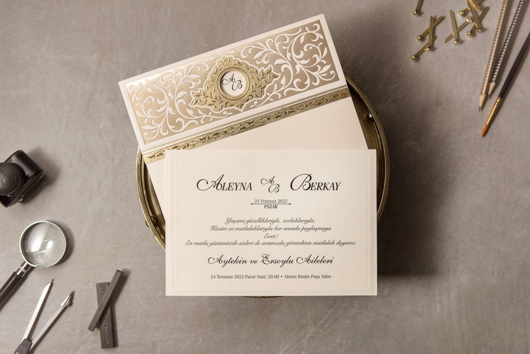 Gold Embossed Wedding Invitation, Laser Embossed Wedding Invitation