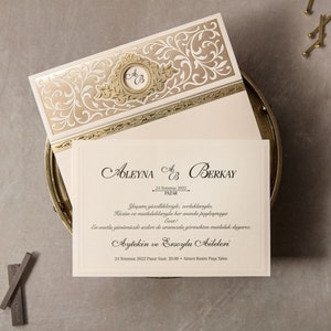 Faire-part de mariage en relief or, Faire-part de mariage en relief au laser, Faire-part de mariage, élégante, Invitation d'estampage d'or
