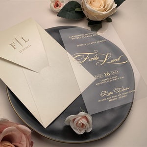 Acryl Hochzeitseinladung, transparente Einladung, Hochzeitseinladung, goldene Einladung, transparente Hochzeitseinladung