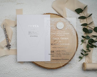 Tarjetas de invitación estampadas con sello de cera personalizado, invitación acrílica, invitación de boda, invitaciones selladas