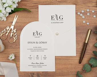 Pearl Stone Wedding Invitation Set, Pink Envelope, Elegant Personalized Luxury Invitations