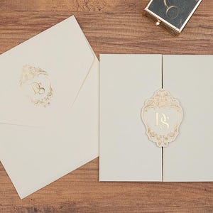Ensemble de faire-part de mariage élégant, carton d'invitation imprimé feuille d'or, invitation à trois volets texturée spéciale