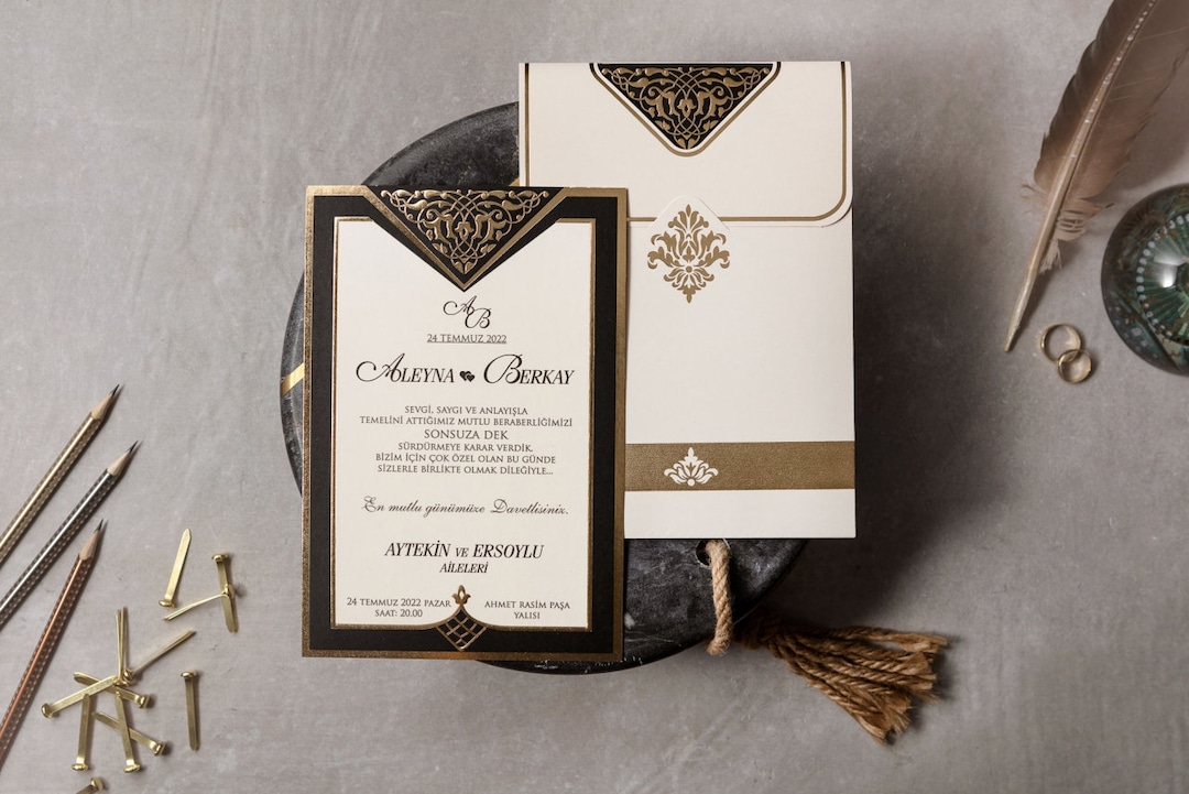 Gold Embossed Wedding Invitation Laser Embossed Wedding Etsy