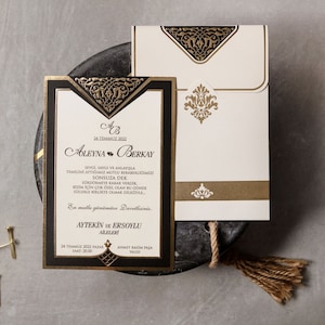 Faire-part de mariage en relief or, Faire-part de mariage en relief au laser, Faire-part de mariage, élégante, Invitation d'estampage d'or