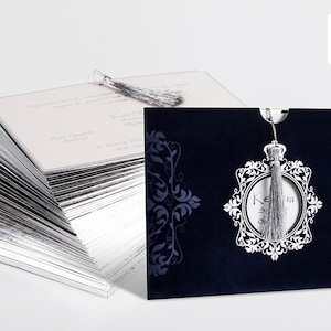 Hochzeitseinladung mit Tasche, Einladung aus dickem Karton, Luxus-Hochzeitseinladung, Gold bestickte Einladung, Premium-Einladung
