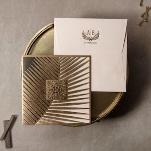 Or - Faire-part de mariage noir, Faire-part de mariage découpé au laser, Faire-part de mariage, Invitation élégante, Invitation d'estampage
