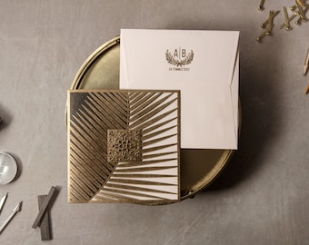 Gold - schwarze Hochzeitseinladung, Laser geschnittene Hochzeitseinladung, Hochzeitseinladung, elegante Einladung, Einladung mit Goldprägung