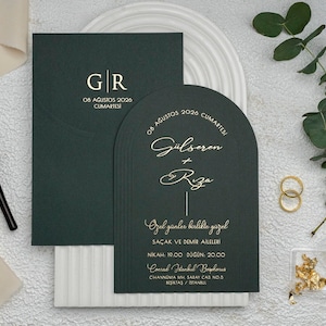 Faire-part de mariage vert, Faire-part de mariage imprimé feuille d'or, Invitations d'or, Meilleur faire-part de mariage, Invitations