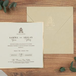 Gold Printed Wedding Invitation, Invitation Set, Invitation with Envelope, Elegant Invitation, Luxury Invitation, Personalized Invitation