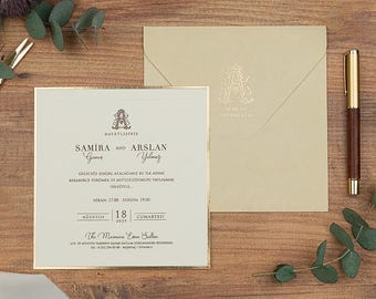 Gold Foil Wedding Invitation Set, Elegant Personalized Design, Luxury Invitations with Envelope