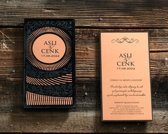 Black Gold Wedding Invitations, Thick Cardboard Invitation, Luxury Wedding Invitation, Gold Embroidered Invitation, Premium Invitations