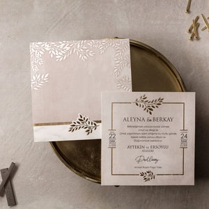 Faire-part de mariage en relief or, Faire-part de mariage en relief au laser, Faire-part de mariage, élégante, Invitation d'estampage d'or