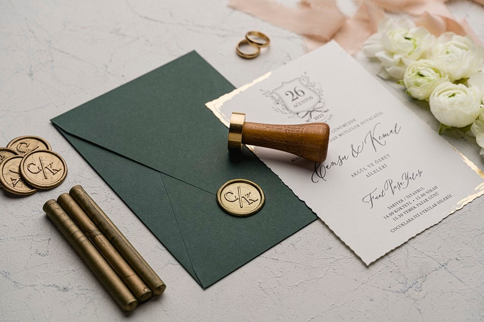 Elegant Gold Wax & Seal for Wedding Invitations - Pre-Made Monogram an –  World of Wedding Co.