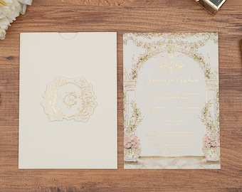 Gold Foil Wedding Invitation Set, Elegant Personalized Invitations, Luxury Wedding Cards with Envelope