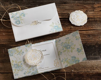 Floral Wedding Invitations, Thick Cardboard Invitation, Luxury Wedding Invitation, Gold Embroidered Invitation, Premium Invitation