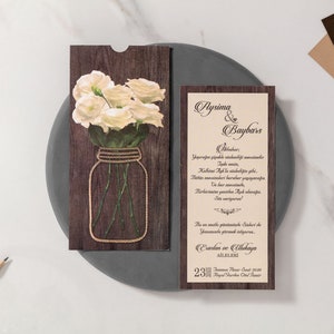 Wood Color Wedding Invitation, Wedding Invitation, Elegant Invitation, Flower Vase Invitation, Invitation Card, Gilding Invitation image 2