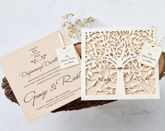 Laser Cut Wedding Invitation, Laser Engraving Invitation, Elegant Invitation, Milky Brown Wedding Invitation, Gilding Invitation