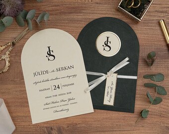 Black Wedding Invitation Set, Bow String Envelope, Elegant Luxury Invite, Personalized Formal Wedding Card