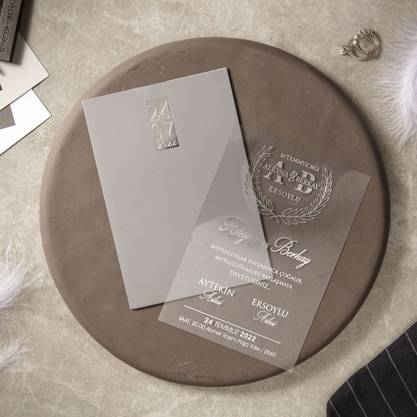 Gray Wedding Invitation, Acrylic Invitation, Wedding Invitation, Elegant Invitation, Transparent Wedding Invitation, Gilding Invitation