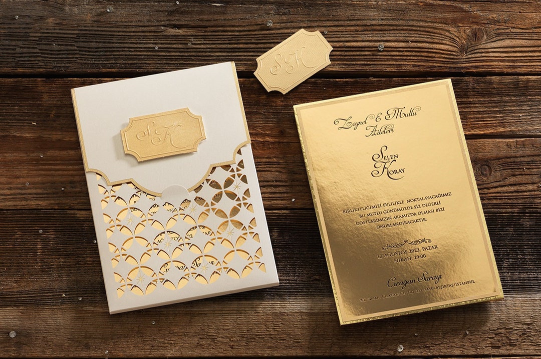 Gold Wedding Invitation, Thick Cardboard Invitation, Luxury Wedding