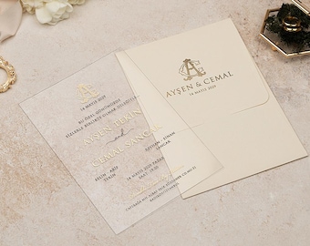 Acrylic Wedding Invitation, Transparent Card with Gold Foil, Elegant Modern Luxury Personalized Invite