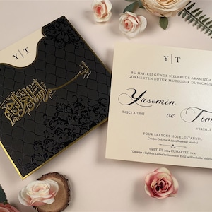 Muslimische Hochzeitseinladung, islamische Hochzeitseinladung, Hochzeitseinladungen, Luxus-Einladung, schwarze Hochzeitseinladung