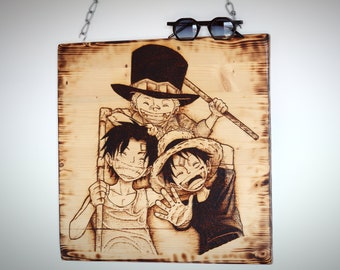 One piece pyrography on wood / wall hanging decor / anime