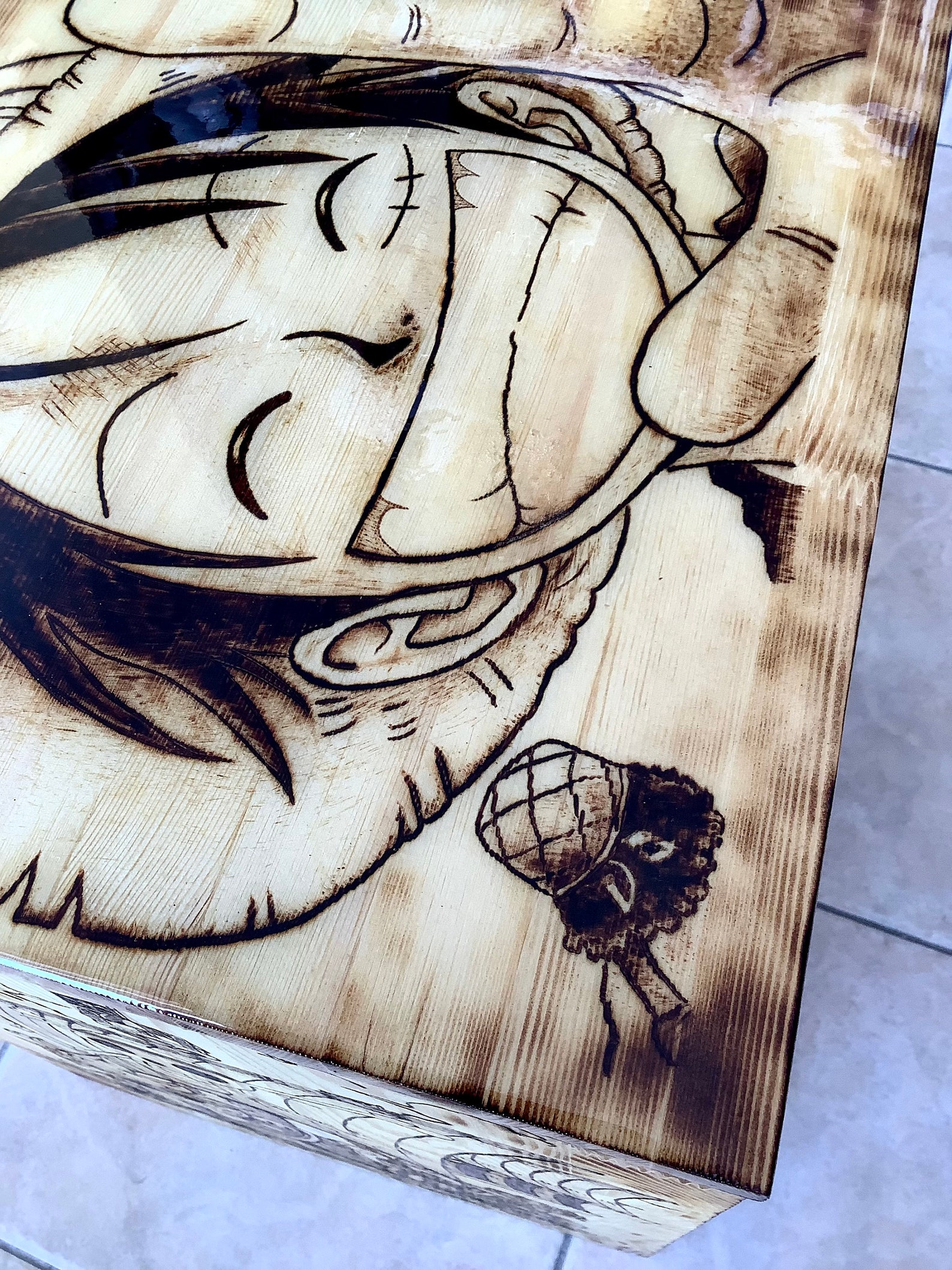 One Piece Wooden Bed Side Table With Handmade Pyrography / - Etsy