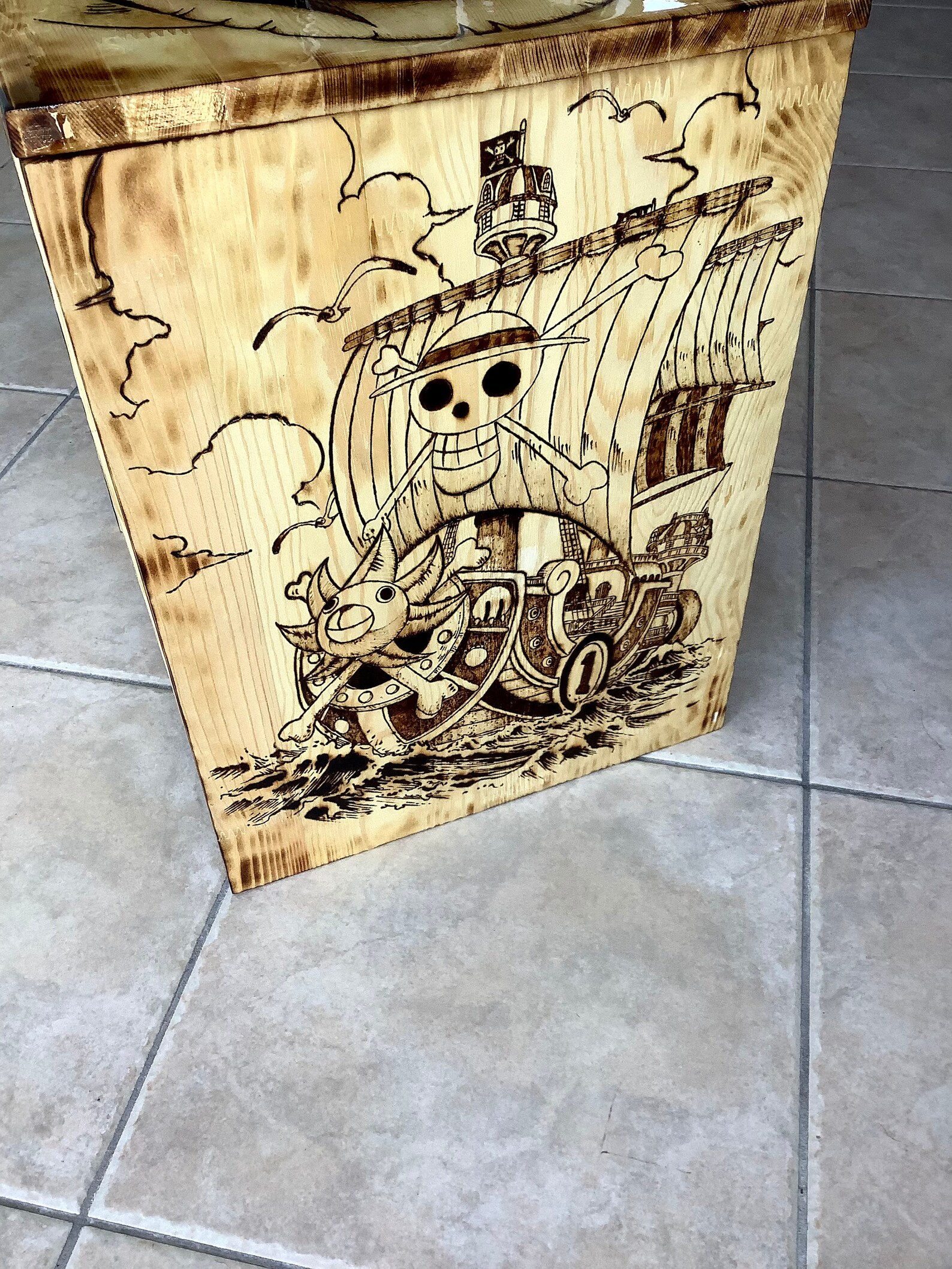 One Piece Wooden Bed Side Table With Handmade Pyrography / - Etsy