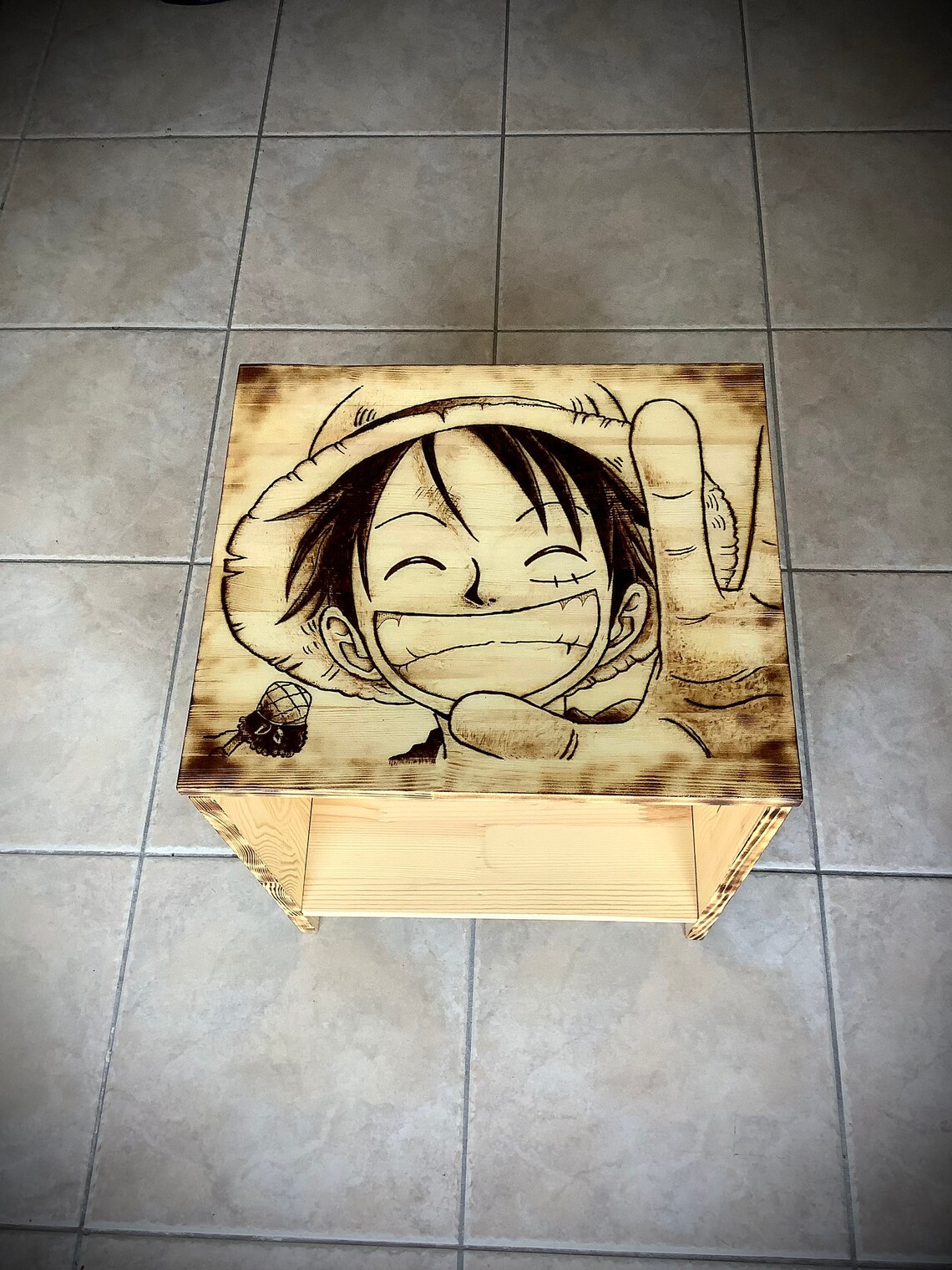 One Piece Wooden Bed Side Table With Handmade Pyrography / - Etsy