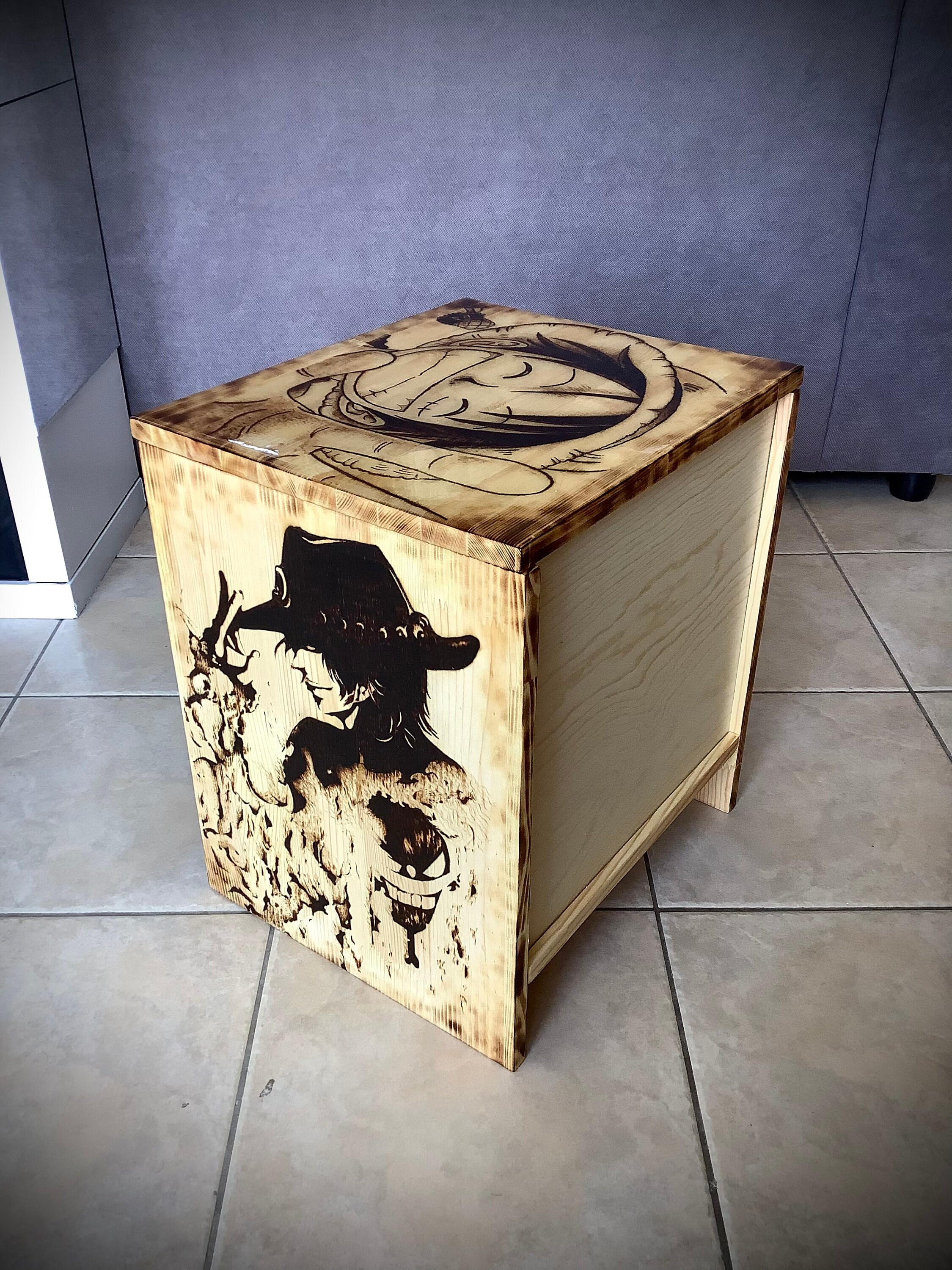 One Piece Wooden Bed Side Table With Handmade Pyrography / - Etsy