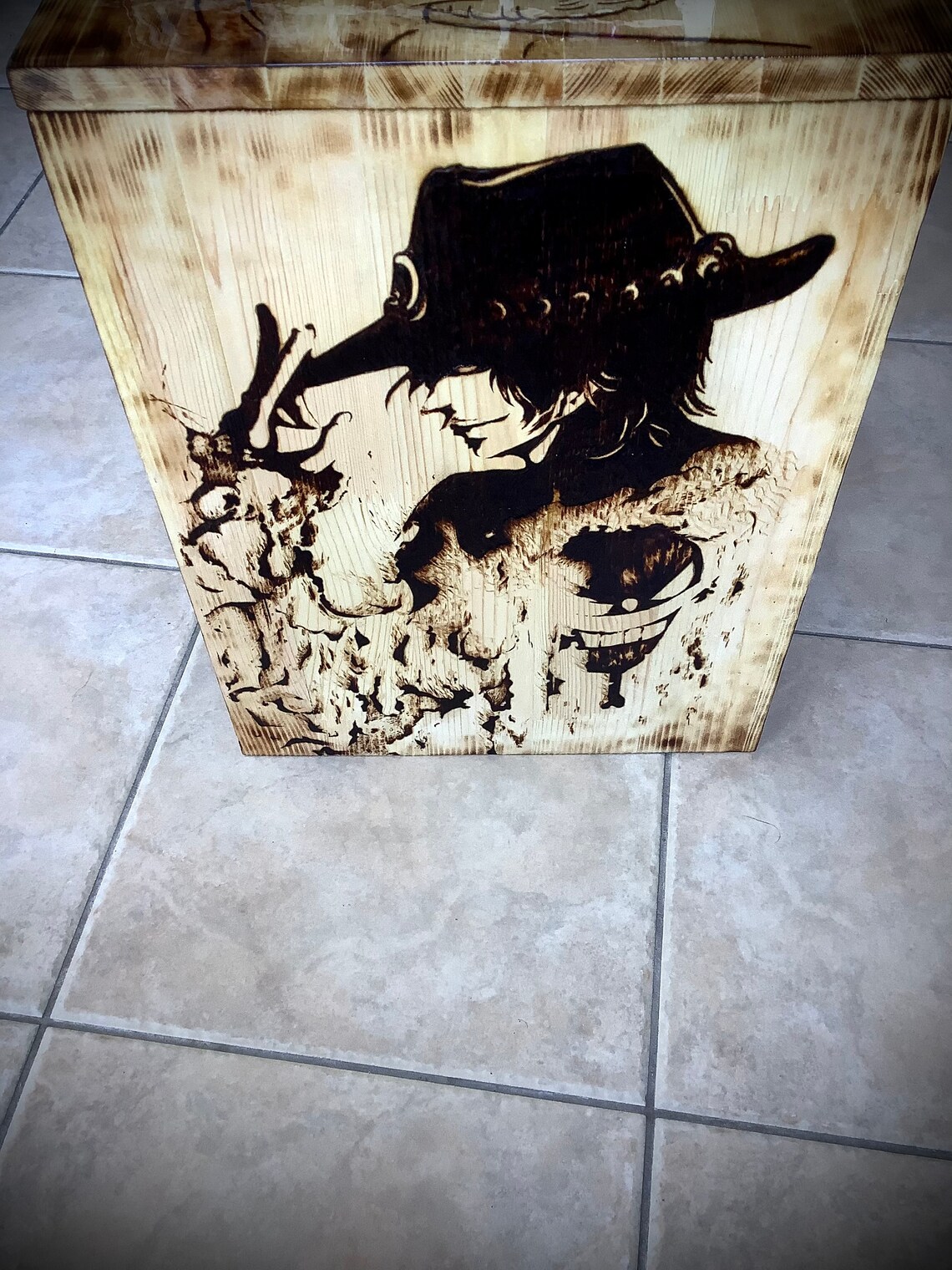 One Piece Wooden Bed Side Table With Handmade Pyrography / - Etsy