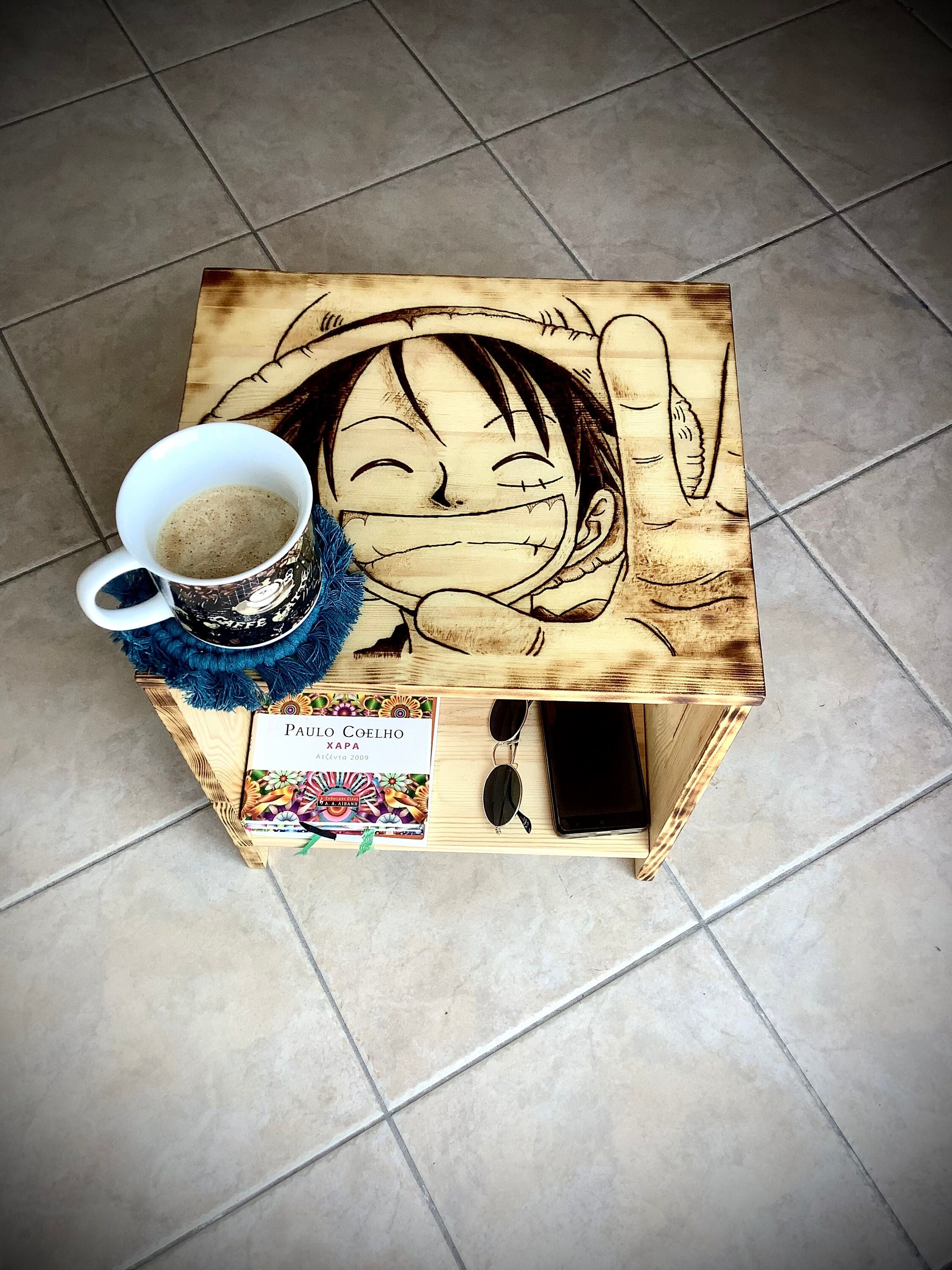 One Piece Wooden Bed Side Table With Handmade Pyrography / - Etsy