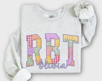 Custom Faux Patchwork RBT Crewneck Sweatshirt, Personalized Registered Behavior Technician Sweater Pullover, Behavior Analyst Gift with Name