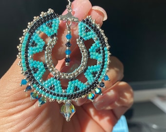 Handmade Brick Stitch Earrings: Turquoise Delica Beads, Elegant Dangle