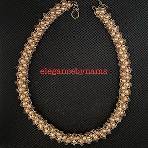 Handmade beaded necklace. Bronze necklace.  ladies necklace. Handwoven beaded wedding present. Choker necklace. Bronze and gold jewelry.