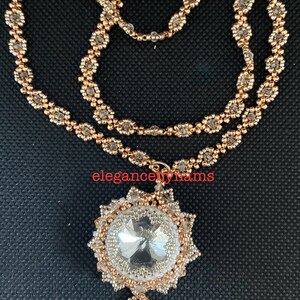 Handmade beaded sunny necklace.Rose gold necklace. Elegant necklace. Handwoven beaded necklace. Ladies handmade jewelry. Sunny necklace.