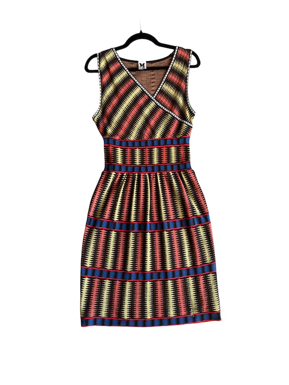 Missoni, Vintage Missoni Zigzag Brown Knit Crossover Dress 2000s Italian