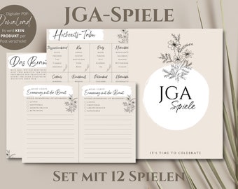 Sofort DOWNLOAD | JGA Spiele | stilvolles Spiele-Set zum Junggesellinnenabschied | Din A4 | zum selber Ausdrucken | JGA Frauen