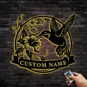 Personalized Hummingbird Metal Name Sign,Custom Metal Hummingbird Garden Decor,Metal Wall Art,Hummingbird and flower Sign for Garden Decor