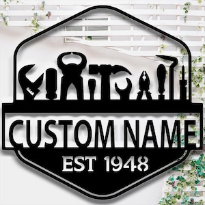 Personalized Tools Metal Name Signs,Custom Workshop Metal Sign,Black Tools Metal Wall Art Decor,Outdoor Metal Signs,Father&#39;s Day Gift