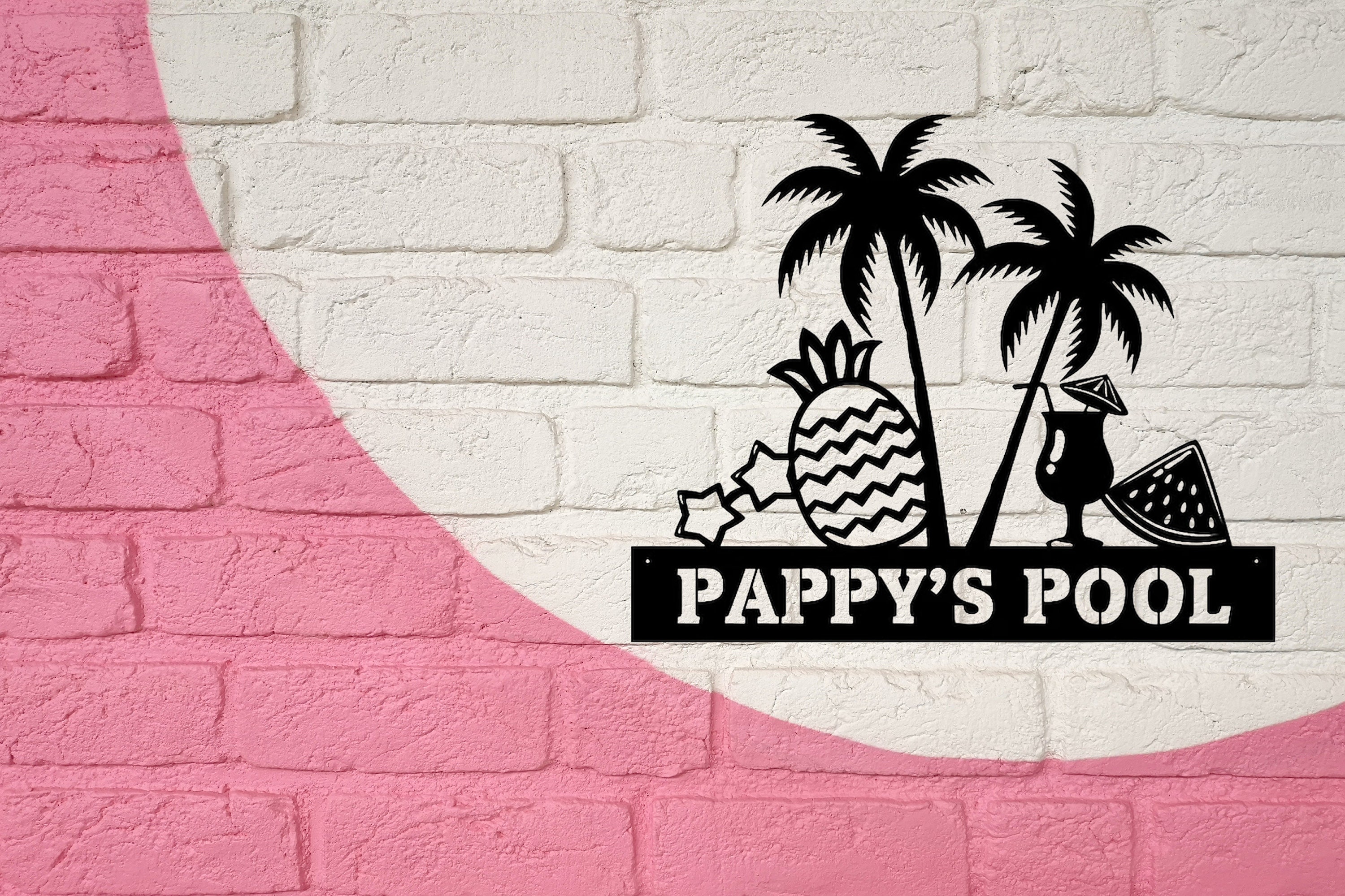 Pool Palm Tree Metal Sign, Custom Beach House Metal Wall Art, Personalized Swimming Pool Name