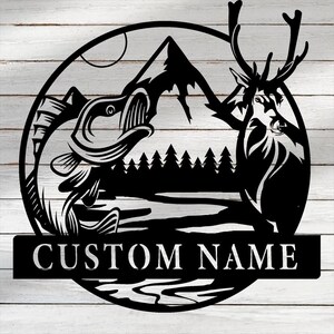 Personalisierte Hirsch Jagd Rahmen Metall Wandkunst, kundenspezifische Hirsch Elk Metall Namensschild, Hirschgeweih Metallschild, Hirsch Kunst Wand Dekor Jäger Zeichen Dekor
