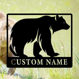 Personalized Bear Metal Wall Decor,Custom Bear Metal Wall Sign,Bear Name Signs,Bear Metal Wall Art,Outdoor Bear Decor,Rustic Cabin Bear Sign